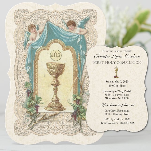 Catholic Vintage First Holy Communion Invitation (Creator Uploaded)