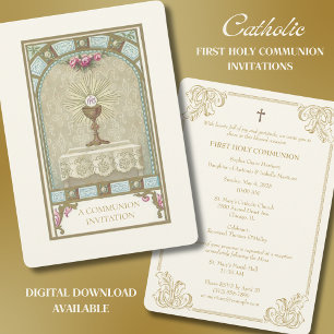 Catholic Vintage First Holy Communion Invitation