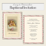 Catholic Vintage Girl Baptism Christening Angels  Invitation<br><div class="desc">Featuring a beautiful custom designed Catholic Baptismal Christening invitation with guardian angels watching over a little boy girl with a pink bow.  All text and fonts may be modified.</div>