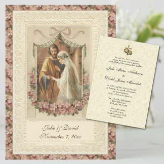 Catholic Vintage Wedding Church/Reception Invitation