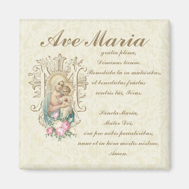 Catholic Virgin Mary Ave Maria Baby Jesus Floral Magnet (Front)