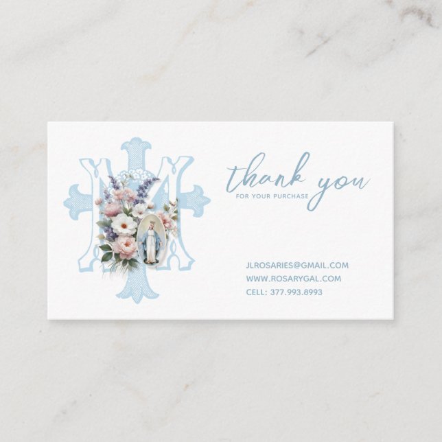 Catholic Virgin Mary Cross Floral Religious Enclosure Card (Front)