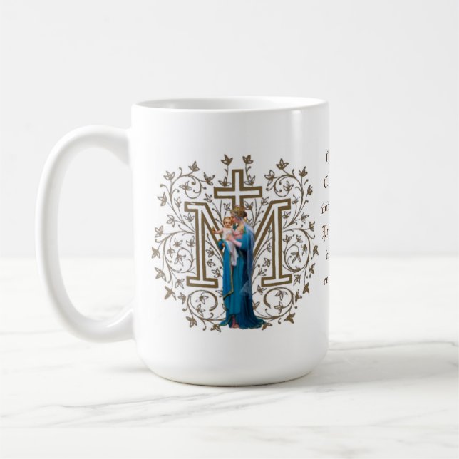 Catholic Virgin Mary Cross Jesus Prayer Religious Coffee Mug (Left)