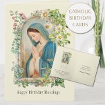 Catholic Virgin Mary Floral Birthday Card<br><div class="desc">Featuring a  lovely religious image of the Blessed Virgin Mother Mary  praying inlaid in a floral frame.   All text and fonts may be modified.</div>