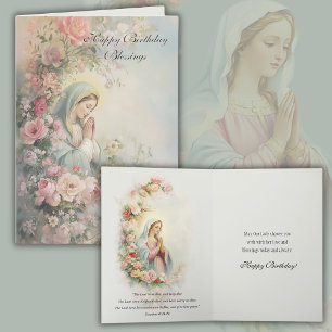 Catholic Virgin Mary Floral Birthday Card