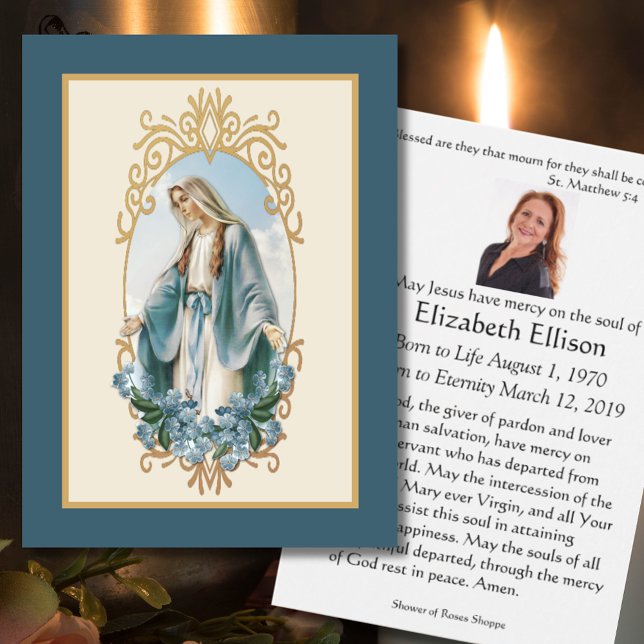 Catholic Virgin Mary Floral Funeral Prayer Card (Creator Uploaded)