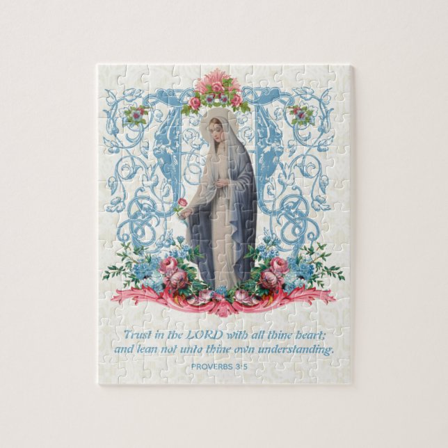 Catholic Virgin Mary Floral Scripture Quote Jigsaw Puzzle (Vertical)