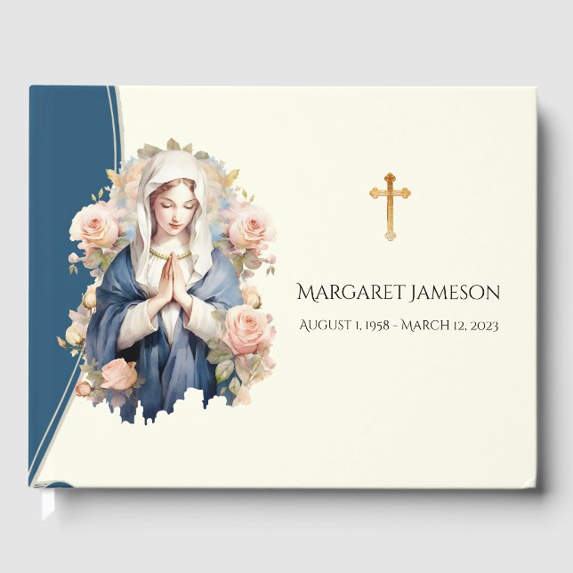 Catholic Virgin Mary Funeral Memorial Guest Book (Front)