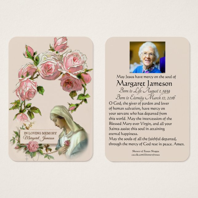 Catholic Virgin Mary Funeral Memorial Prayer Holy (Front & Back)