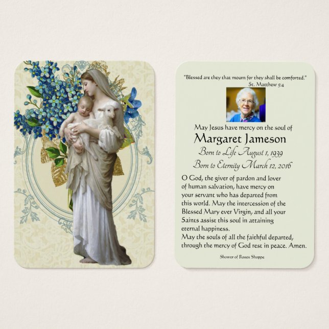 Catholic Virgin Mary Funeral Prayer Memorial Card (Front & Back)