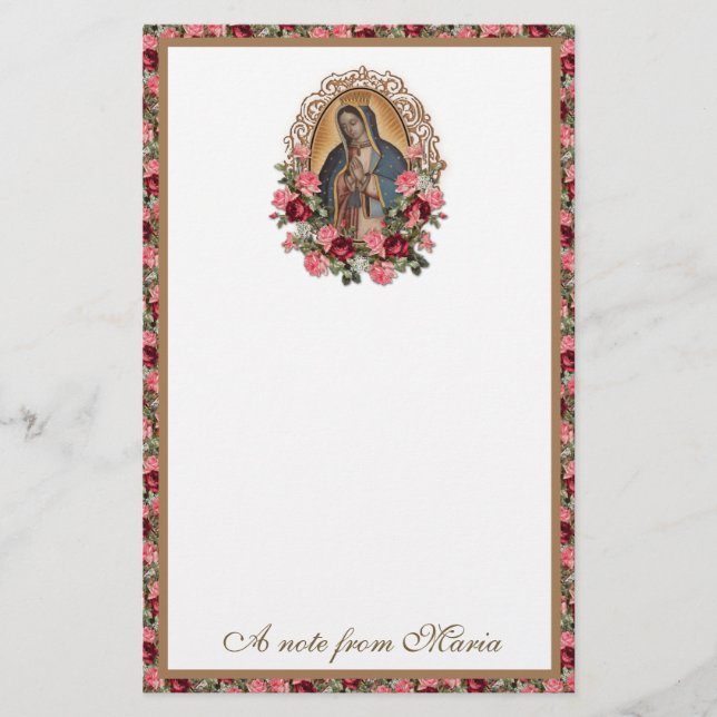 Catholic Virgin Mary Guadalupe Roses Stationery (Front)