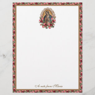 Catholic Virgin Mary Guadalupe Roses Stationery Custom Letterhead