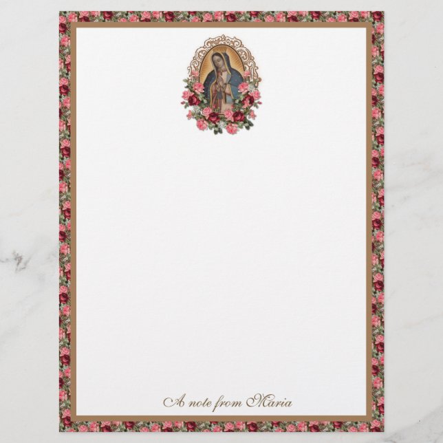 Catholic Virgin Mary Guadalupe Roses Stationery Custom Letterhead (Front)