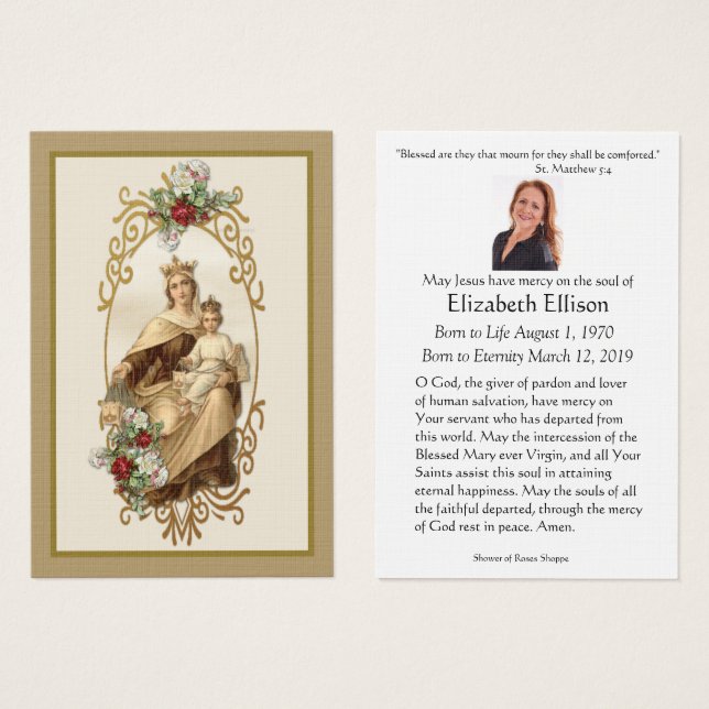 Catholic Virgin Mary Jesus Funeral Prayer Card (Front & Back)