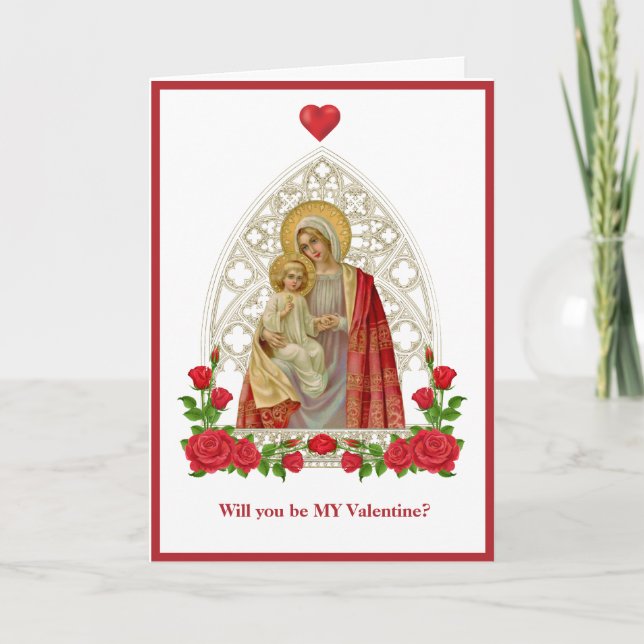 Catholic Virgin Mary Jesus  Religious Roses Card (Front)