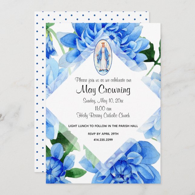 Catholic Virgin Mary May Crowning Religious Event Invitation (Front/Back)