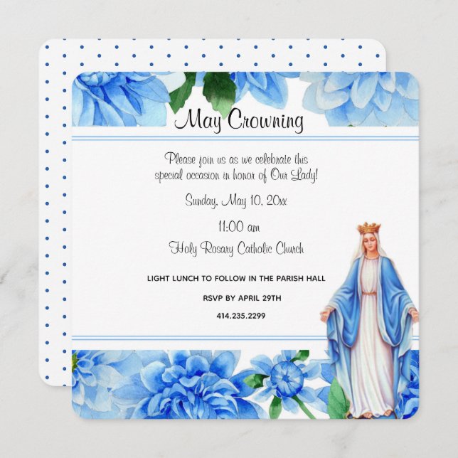 Catholic Virgin Mary May Crowning Religious Event Invitation (Front/Back)