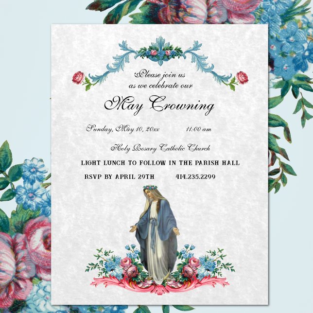 Catholic Virgin Mary May Crowning Religious Event  Invitation (Creator Uploaded)