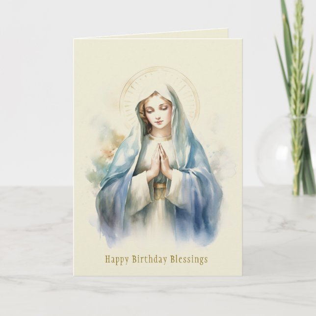 Catholic Virgin Mary Religious Birthday Card (Front)