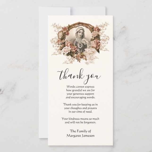 Catholic Virgin Mary Religious Condolence Thank You Card (Front)