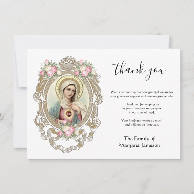 Catholic Virgin Mary Religious Condolence Thank You Card (Front)