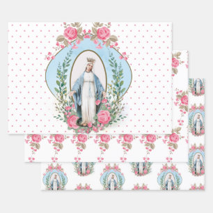 Catholic Virgin Mary Religious  Floral  Wrapping P Paper Sheet
