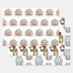 Catholic Virgin Mary Religious Rosary Floral  Wrapping Paper Sheet