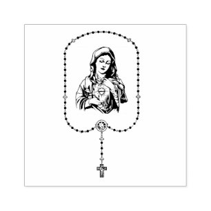 Catholic Virgin Mary Rosary Religious Address Rubber Stamp