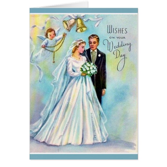 Catholic Wedding Card Rosary Bride Groom Angel (Front)