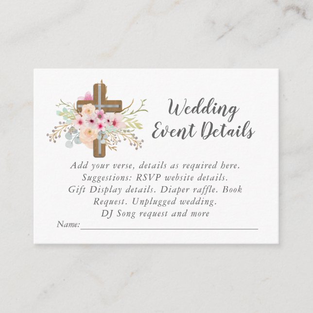 Catholic Wedding Details - Pink Sage Flowers Enclosure Card (Front)