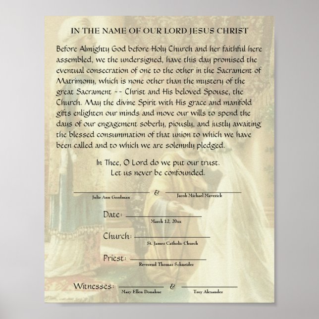 Catholic Wedding Engagement Betrothal Promise Poster (Front)