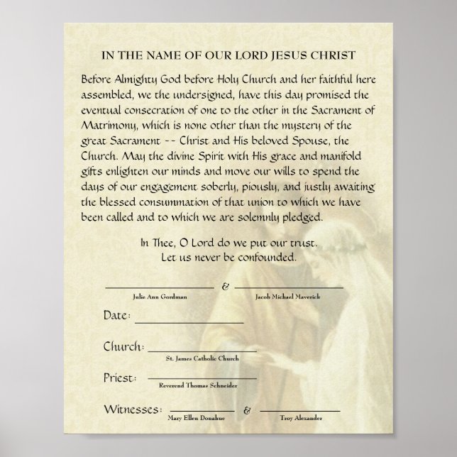 Catholic Wedding Engagement Betrothal Promise Poster (Front)