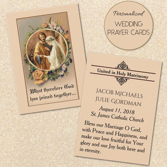 Catholic Wedding Favour  Bride Groom Holy Cards (Traditional Catholic Personalized Wedding Prayer Cards)