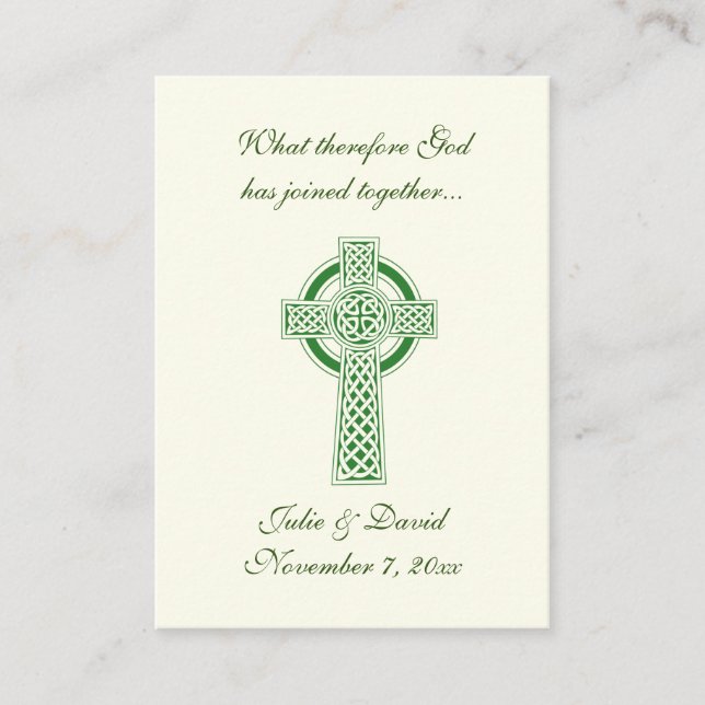 Catholic Wedding Favour Irish Green Celtic Cross  Business Card (Front)