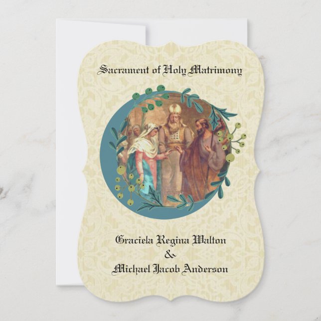 Catholic Wedding Floral Wreath Invitation (Front)