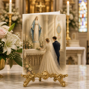 Catholic Wedding Gratitude Kneeling Couple Marian Thank You Card