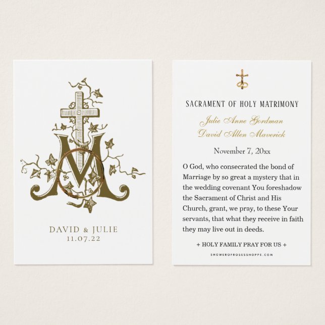 Catholic Wedding Holy Card Marian Cross (Front & Back)