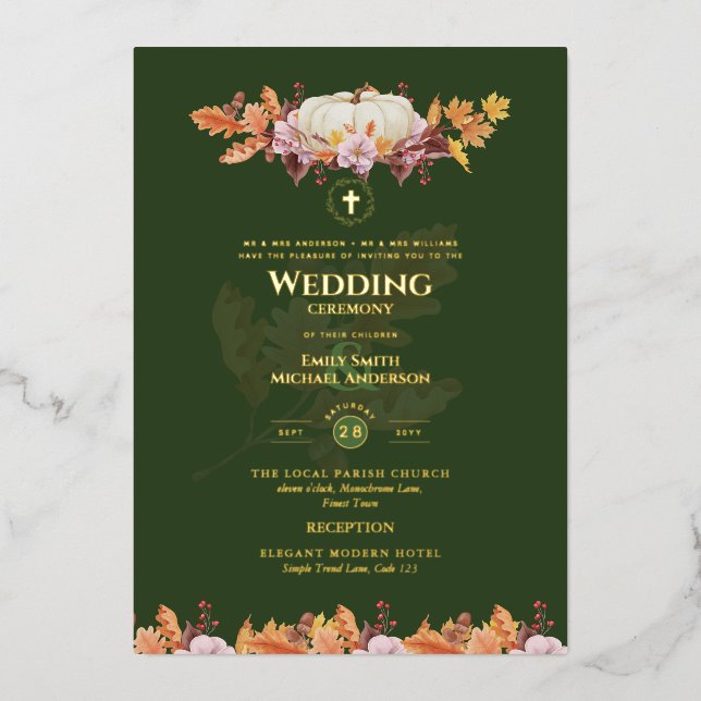 Catholic Wedding Invitations Autumn Fall Pumpkins (Front)