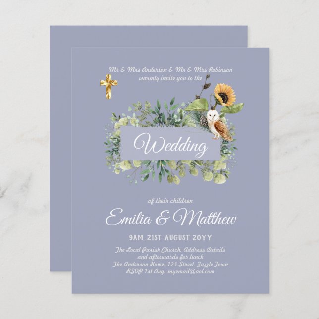 Catholic Wedding Invitations Floral Elegant Modern (Front/Back)