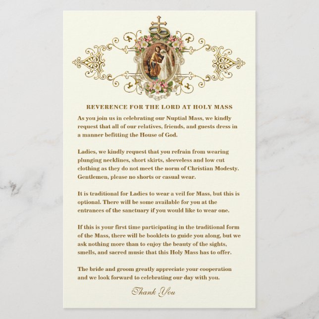 Catholic Wedding Modest Church Attire for Guests  Stationery (Front)