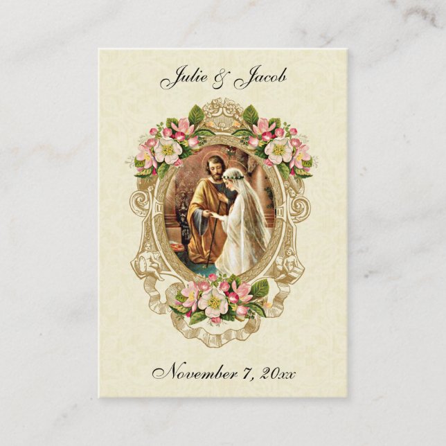 Catholic Wedding prayer Bride Groom Mary Joseph  Place Card (Front)