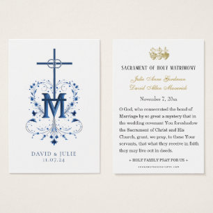 Catholic Wedding Prayer Card Blue Marian Cross