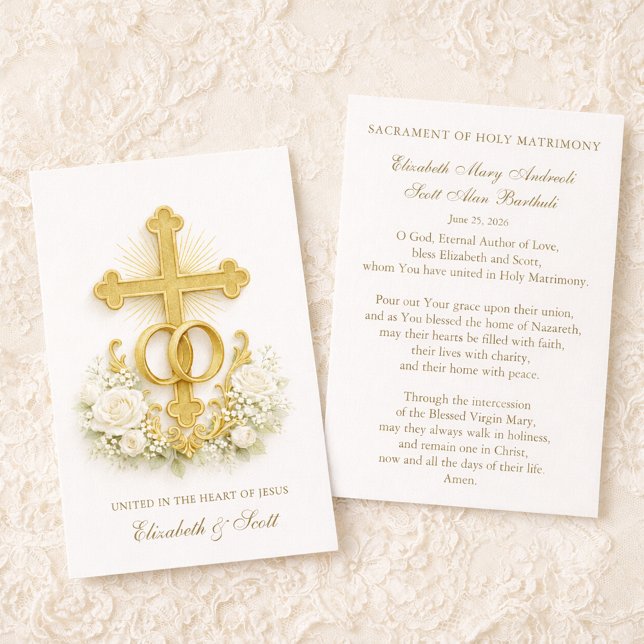 Catholic Wedding Prayer Card  Gold Cross (Creator Uploaded)