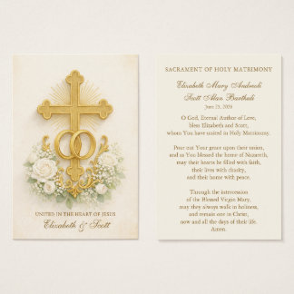 Catholic Wedding Prayer Card  Gold Cross