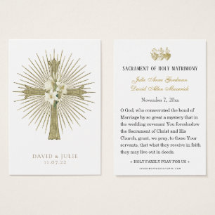 Catholic Wedding Prayer Card with cross and rings