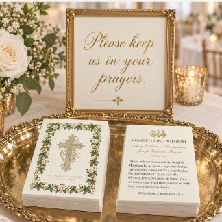 Catholic Wedding Prayer Card with White Roses