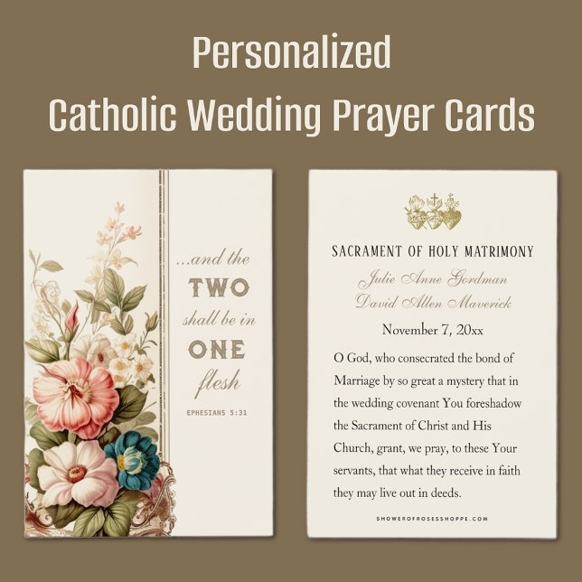  Catholic Wedding Scripture Prayer Card  (Easy to Personalize Catholic Wedding Prayer Cards)