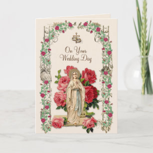 Catholic Wedding Virgin Mary Rosary Vintage Card