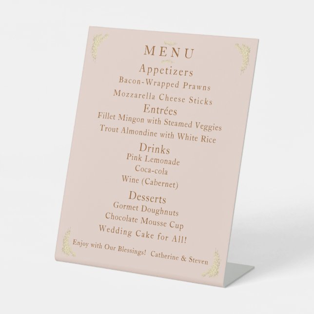 Catholic Winter Wedding Table Menu Pedestal Sign (Front)