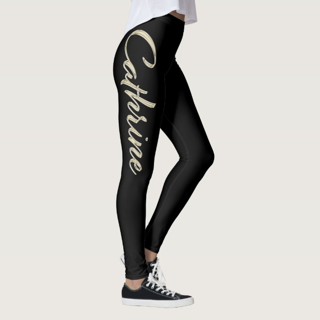 Cathrine white gold Handwriting trousers Leggings (Right)